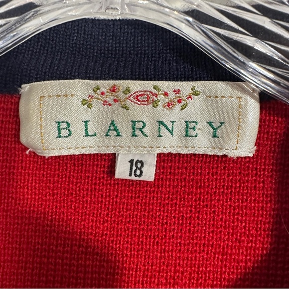 Blarney 100% wool red jacket/sweater, sz 18, navy trim, fall, autumn, quality - Picture 5 of 9